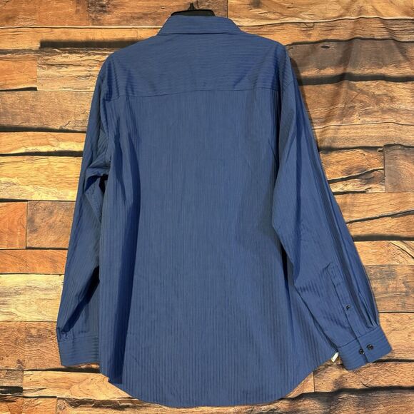 Kenneth Cole Reaction Shirt XL Men’s Blue Striped Button Up Long Sleeve Non Iron - Picture 4 of 7